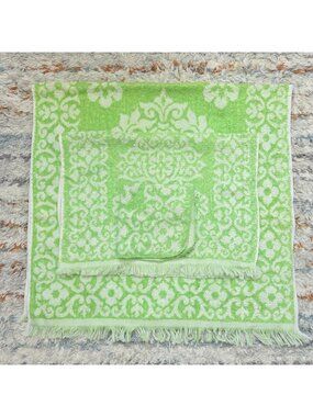 Vintage MCM St. Mary's Green Flower Bath Set Towels USA